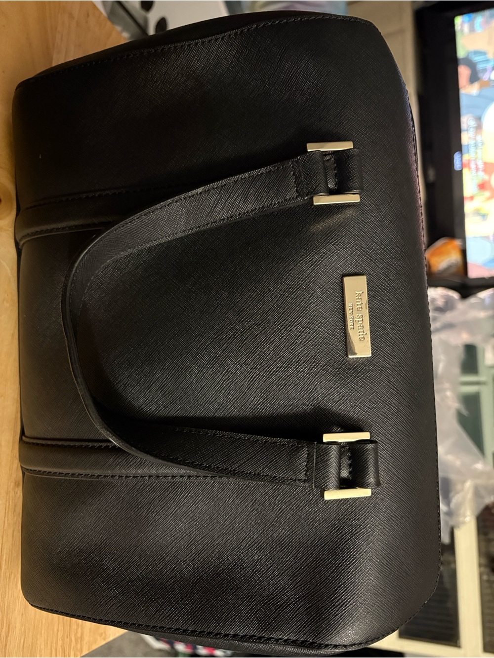 kate spade Black Saffiano Leather Satchel with Gold Hardware Plaque